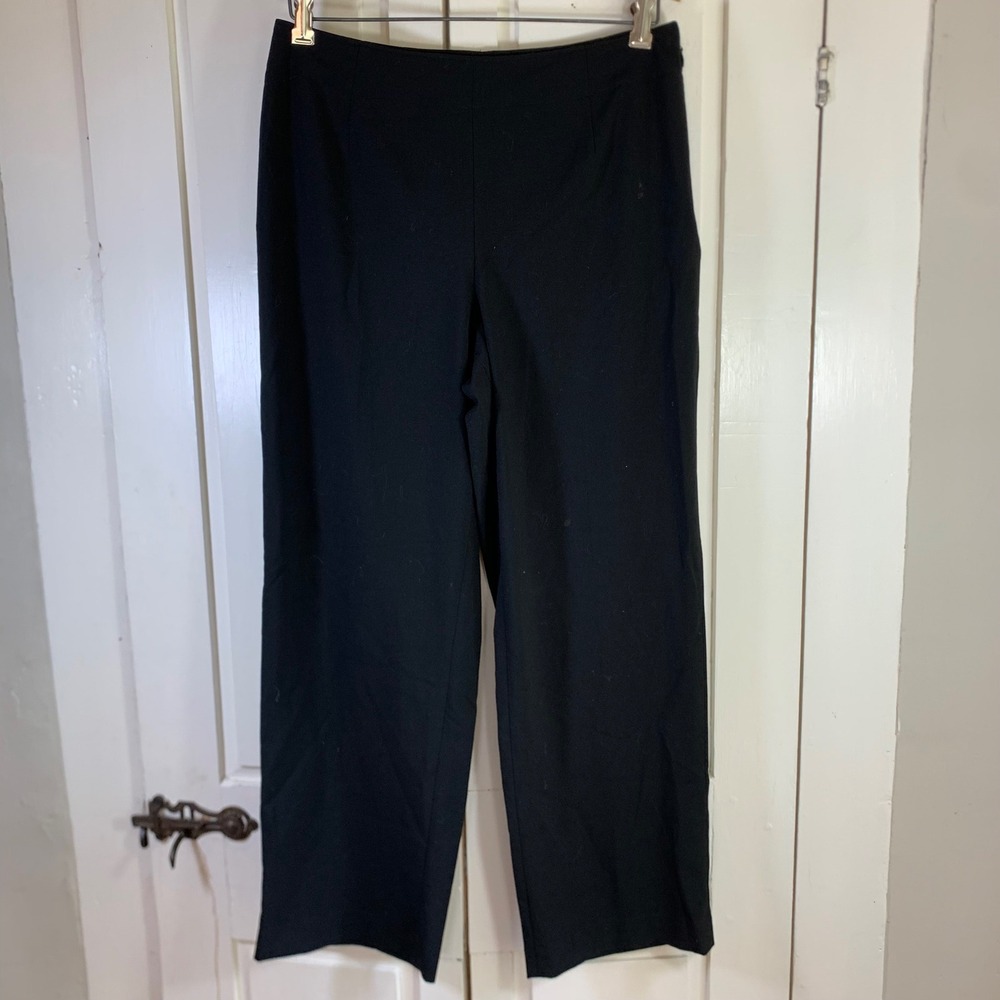 Talbots Petites Black‎ Wide Leg Stretch Dress Pants Side Zip Womens 10P Career